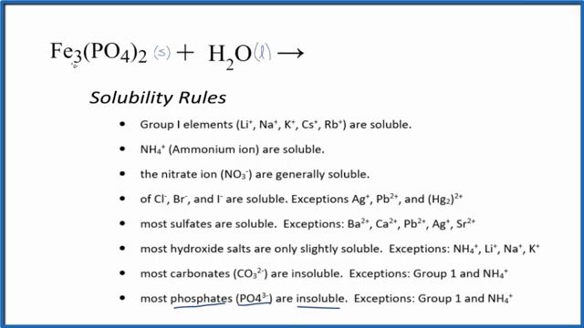 How To Write The For Equation For  Fe3(PO4)2 + H2O
