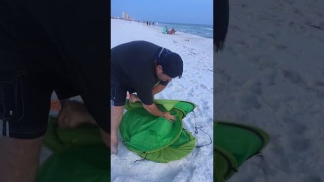 How To Fold Up The CRANE Beach Pop-Up Sun Shelter- FUNNY WATCH!