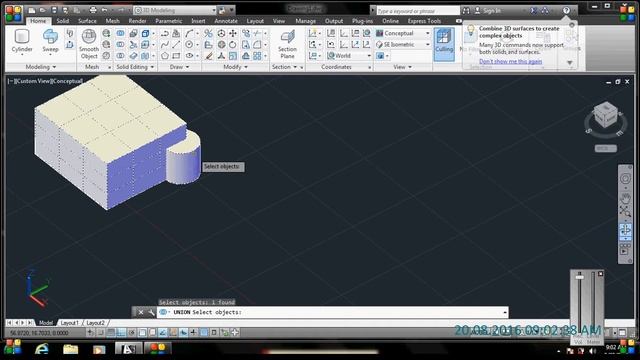 Auto CAD Tutorial : Mesh, Union, Subtract & Intersect In Hindi