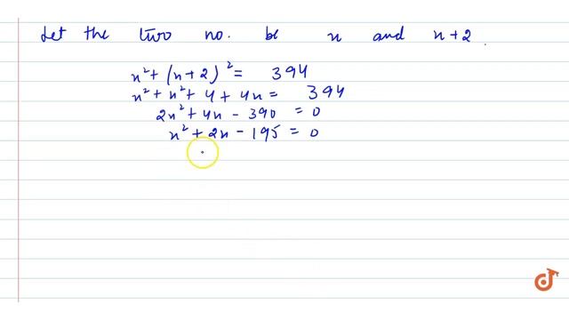 The sum of the squares
  of two consecutive odd numbers is 394. Find the numbers.