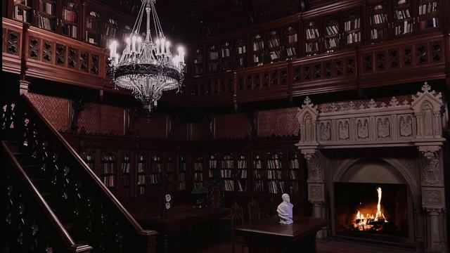 Dark Academia Library Ambience _ Fireplace With Dark Piano Music(1080P_HD). Music 2022.