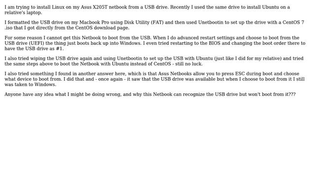 Unix & Linux: Asus Netbook (Windows 10) \*will Not\* Boot From USB Drive