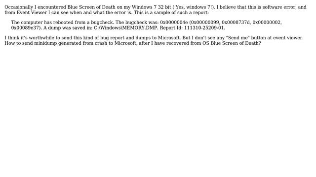 Send MiniDump To Microsoft After Recovering From OS Blue Screen