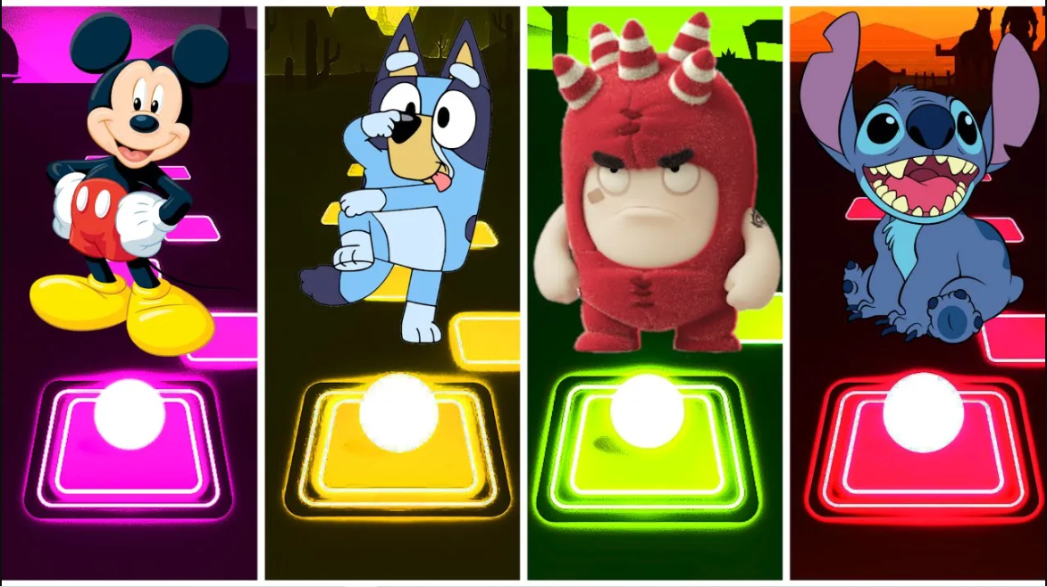 Mickey Mouse ? Bluey Bingo ? Oddbods Fuse ? Lilo And Stich Coffin Dance.? Кто победит? Tiles Hop