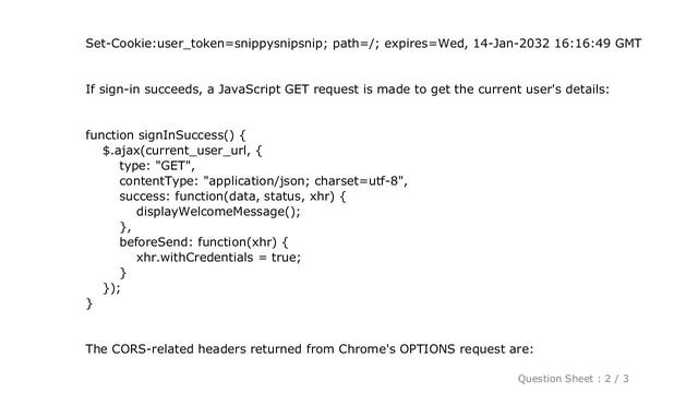 jQuery : CORS request - why are the cookies not sent?
