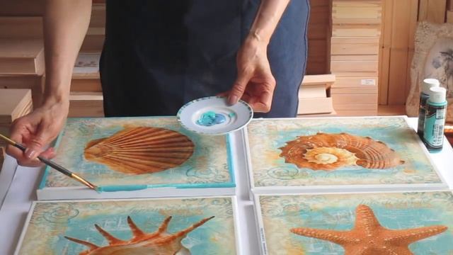 Decoupage On Canvas Art DIY Ideas Seashells