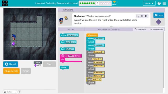 Code Org Express Course Lesson 3 Collecting Treasure With Laurel - Code.org Lesson 3