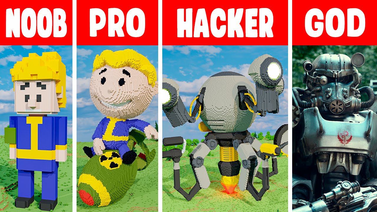 Minecraft FALLOUT STATUE BUILD CHALLENGE - NOOB Vs PRO Vs HACKER Vs GOD
