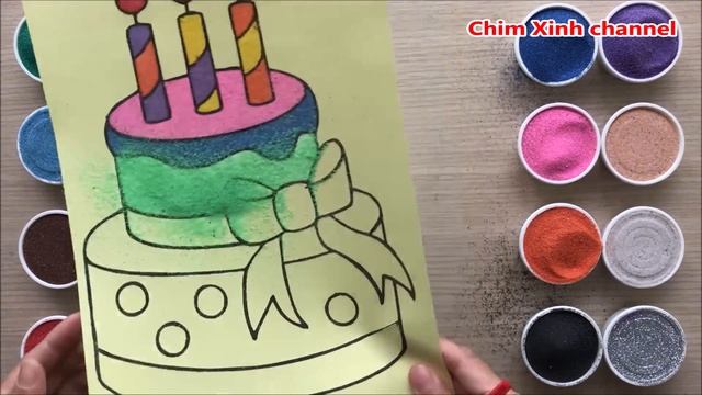 Tô Màu Tranh Cát Bánh Sinh Nhật Cầu Vồng - Sand Painting Rainbow Birthday Cake (Chim Xinh Channel)