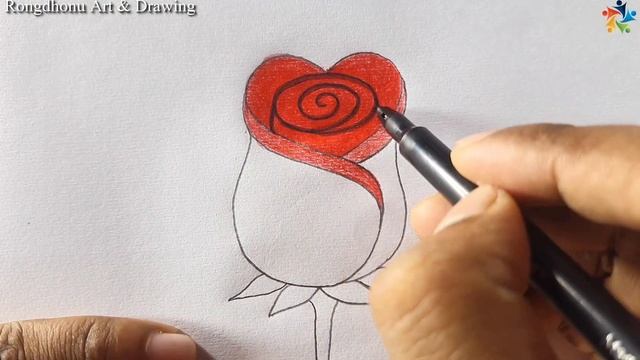 How to draw a Red Rose Flower Easy painting