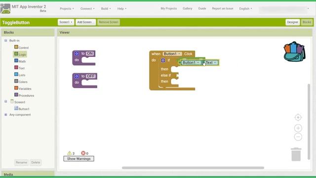 Toggle Button In MIT App Inventor 2 | Part 3