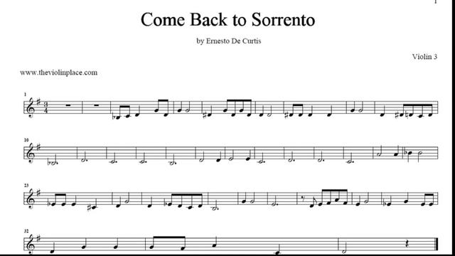 Come Back To Sorrento - Arranged For 4 Violins - 3rd Violin Accompaniment