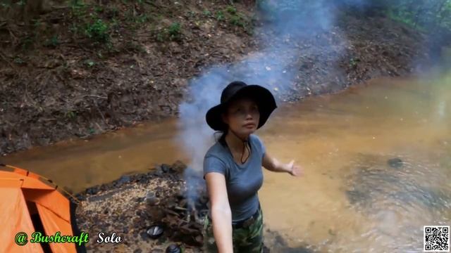 Camping Overnight Alone In The Forest, On A Small Island