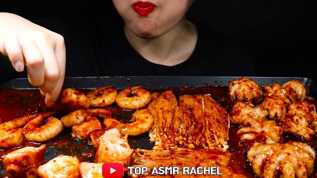 ASMR ऑक्टोपस, मशरूम JAMUR ENOKI BIG(GIANT) REAL SPICY OCTOPUS (*RECIPE) SPICY ENOKI MUSHROOMS SPICY