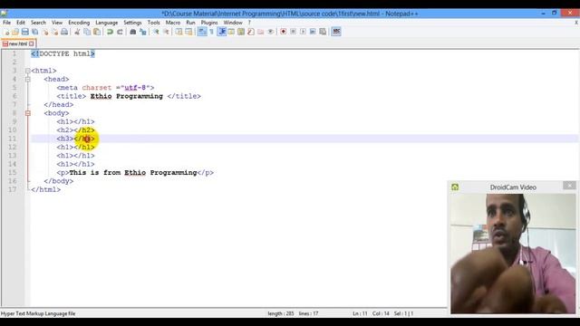 Lecutre 3: Website  Html Headings Programming Tutorial In Amharic | በአማርኛ