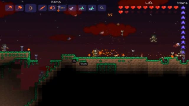 Terraria - Starcannon Vs Eye Of Cthulu And Blood Moon