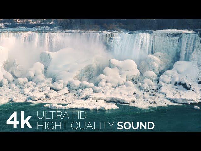 Winter Niagara Falls With Meditation Piano Music | 4k Relaxation Film