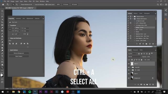 Photoshop 2020 Full Portrait Tutorial #5 (Frequency Separation, Dodge & Burn, Color Grading,)