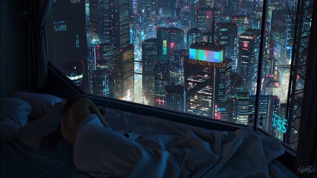 Cyberpunk Future City - 4K Wallpaper - Window Sound Ambience 3 Hours Sleep ASMR