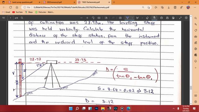 KNEC ENGINEERING SURVEY TACHEOMETRY CALCULATION 2022 NOV SERIES