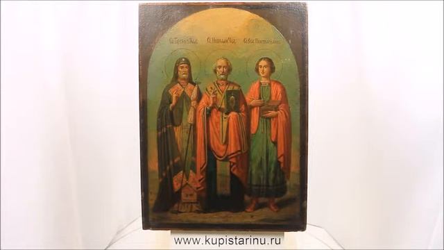 Купить икону святого Тихона Задонского, Николая Чудотворца и целителя Пантелеимона. DR0417