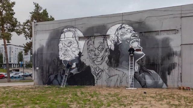 Time Lapse Process Of Creating A Joker Street Art In Almaty, Kazakhstan