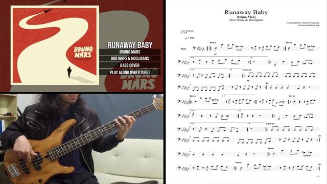 Bruno Mars ♦ Runaway Baby ▼ (BASS COVER With PARTITURE)▼