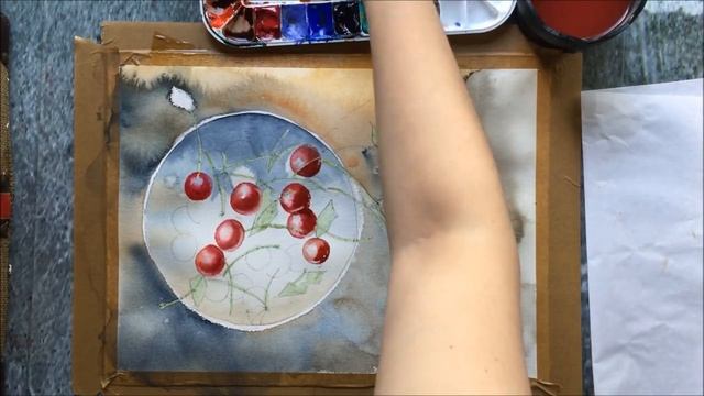 Вишни акварелью