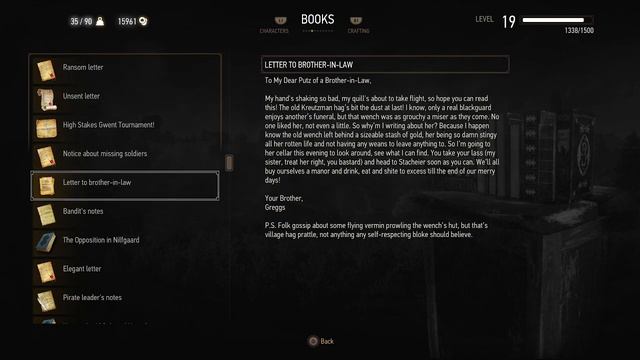 BOOKS: Letter To Brother-in-law (Witcher 3 In-Game Lore Read Aloud)