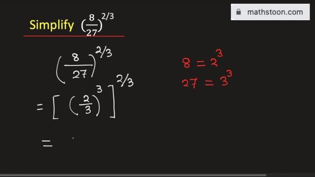 (8/27)^2/3 Simplify | Simplifying Surds