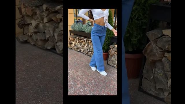 Женские трендовые джинсы трубы палаццо синие плотный джинс высокая посадка Турция в размерах 25-30