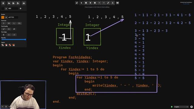 For anidados en pascal para crear juegos - For adentro de otros For