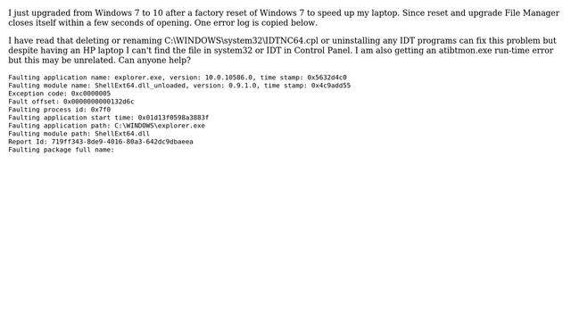 Explorer.exe Crashing After Upgrading To Windows 10