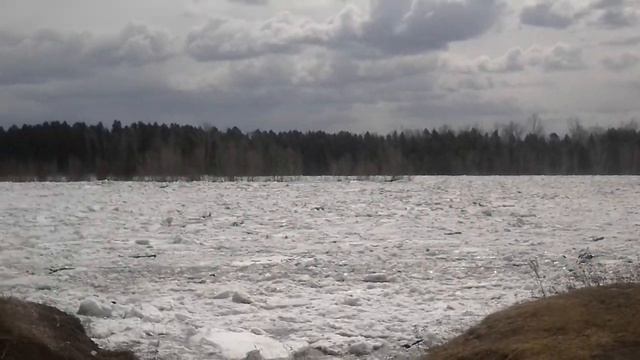 Река Туба  вскрывается.Красноярский край.09.04.2022