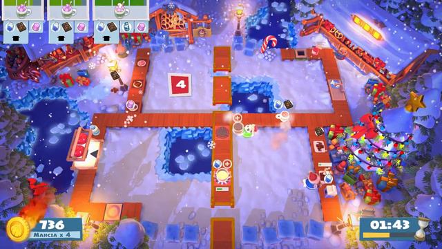 Overcooked 2. Christmas 1-3 | 3 Players Online Coop 4 Stars | Score: 1428