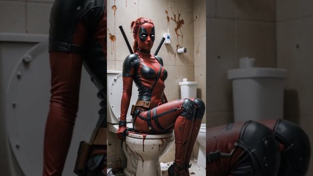 Леди Дэдпул на унитазе :)