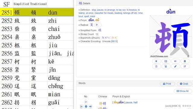 Chinese Characters Strokes 漢字筆順 SF System From 2841-2860