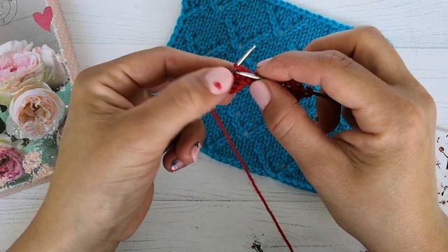 Ажурный узор со смещением Вяжем спицами