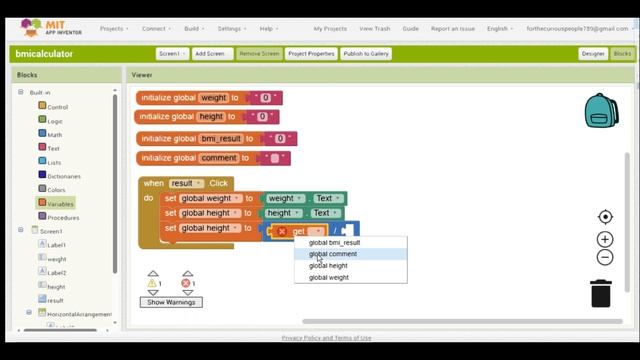 BMI CALCULATOR|| USING MIT APP INVENTOR|| @Create-apps-with-me