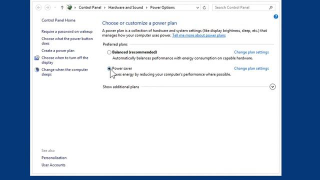 Windows 8.0 Professional -  Change Power Plan Settings