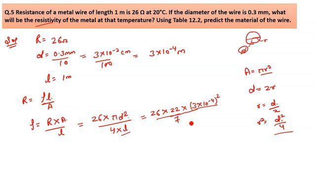 Resistance Of A Metal Wire Of Length 1 M Is 26 Ω At 20°C. If The Diameter Of The Wire Is 0.3 Mm
