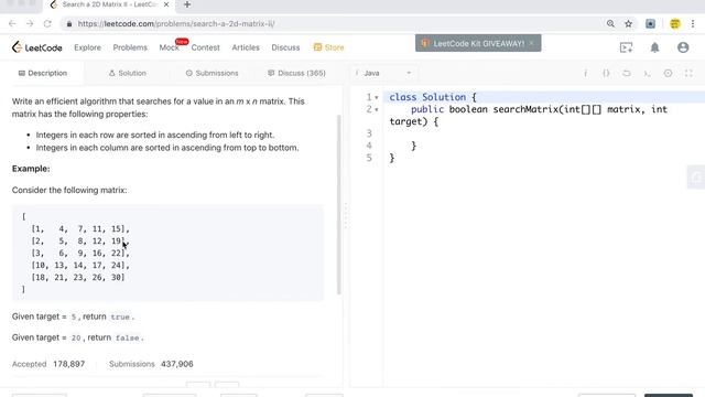 LeetCode 240. Search A 2D Matrix II 中文解释 Chinese Version