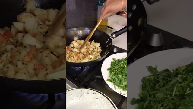 After Sautéing Adding Potatoes,M Leaves,ginger,tomatoes,red Capscicum To Make Colourful&yummy Sabzi