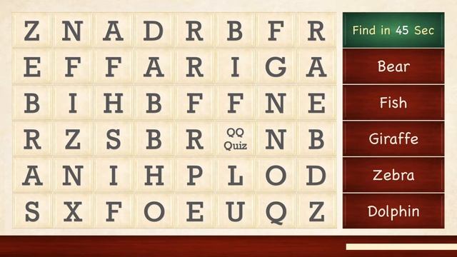 QQ16 | Find The Words In 45 Secs | Animal Names | Online English Word Puzzle Game | Brain Teaser