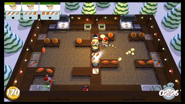 [Overcooked: Festive Seasoning Level 1-2] 2-player Former World Record Score: 412