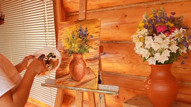 полевой букет масляными красками