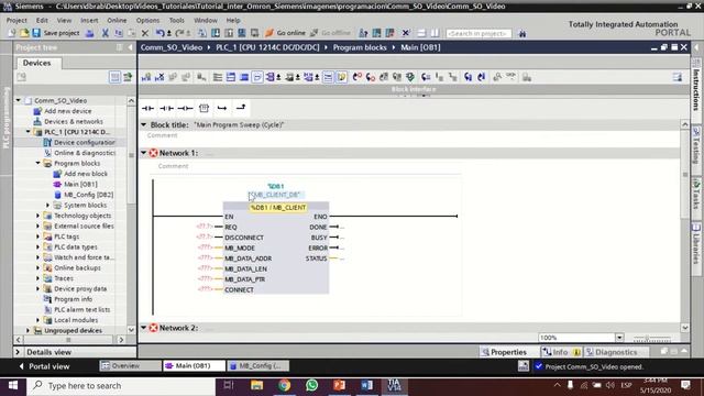 Comunicación Autómatas CP1LE Con S7-1200 Mediante Modbus TCP