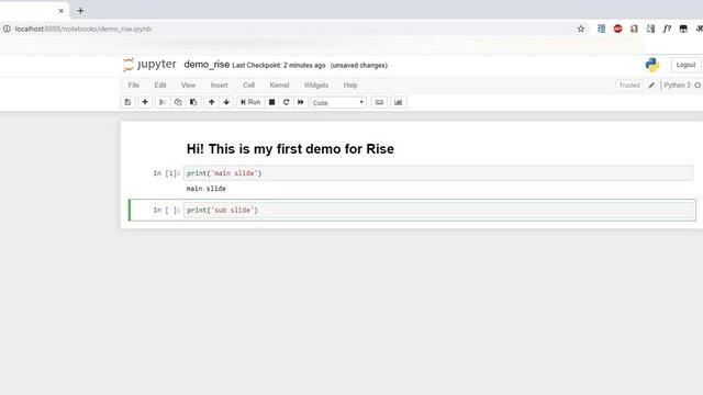 Jupyter notebook RISE  Instantly turn your jupyter notebook into a live presentation.