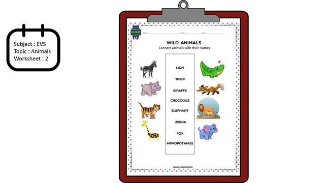 WORKSHEET FOR KG/PRESCHOOL - WILD ANIMALS -EVS