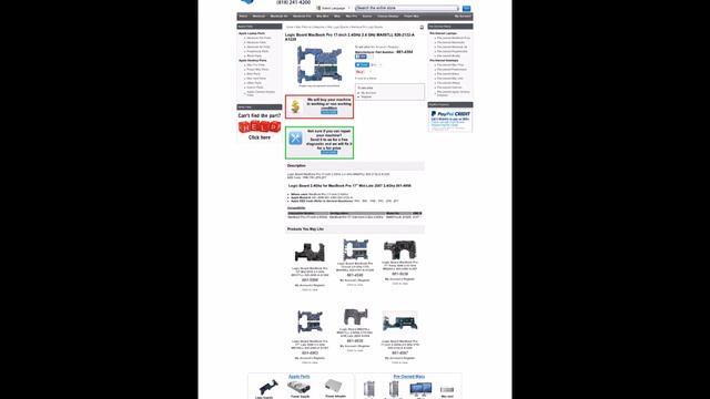 661 4364   Logic Board MacBook Pro 17 Inch 2 4GHz 2 4 GHz MA897LL 820 2132 A A1229